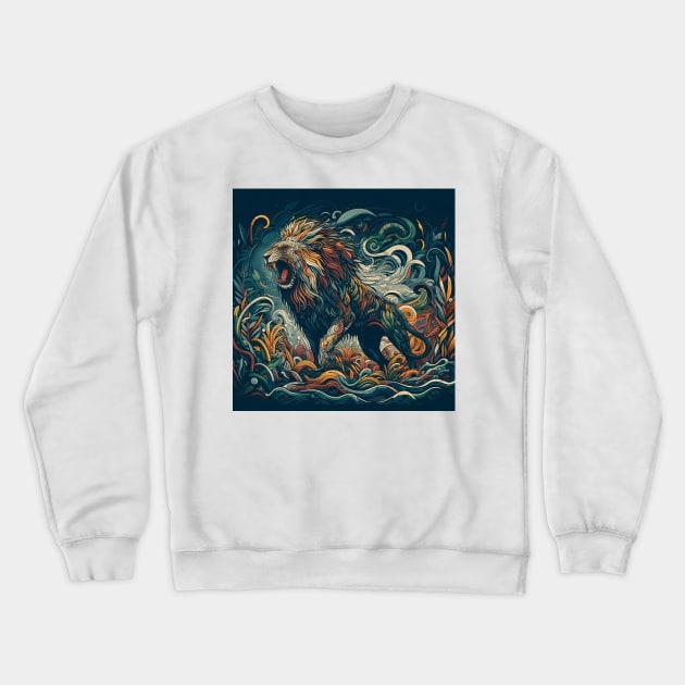 A dark tribal style lion. Crewneck Sweatshirt by scollins5